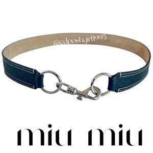 Miu Miu belt pebble leather black w/ silver buckle white stitching sz 36/90
